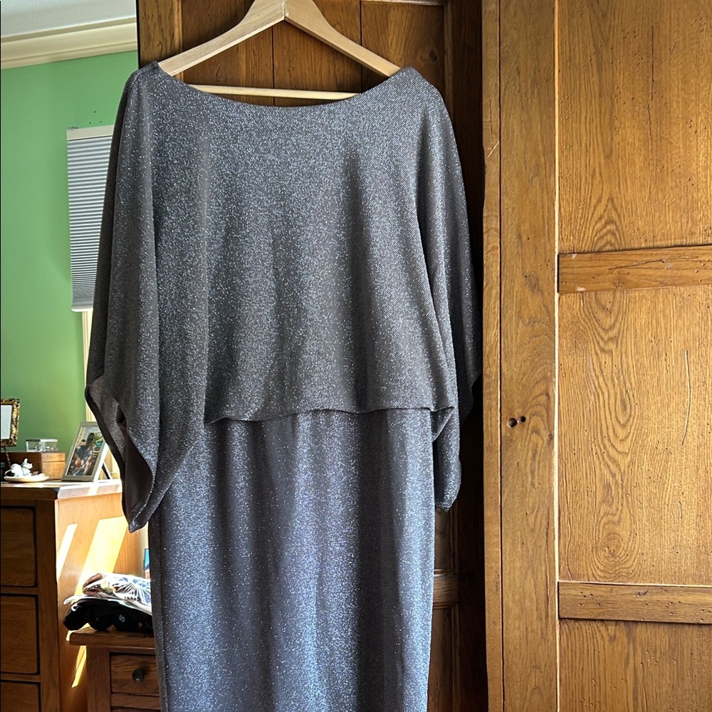 Jessica Howard Silver Taupe Sparkle Kimono Sleeve Evening Dress